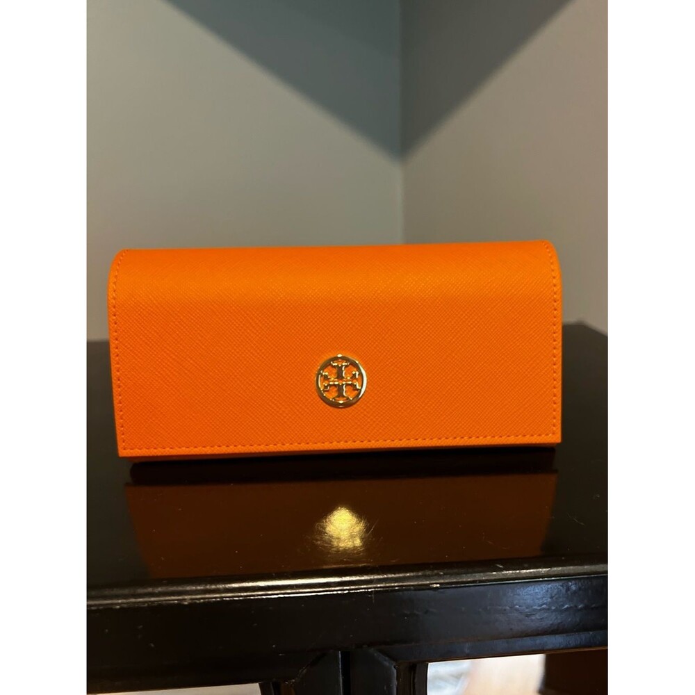 Tory Burch Bright Orange Saffiano Leather Sunglasses Case